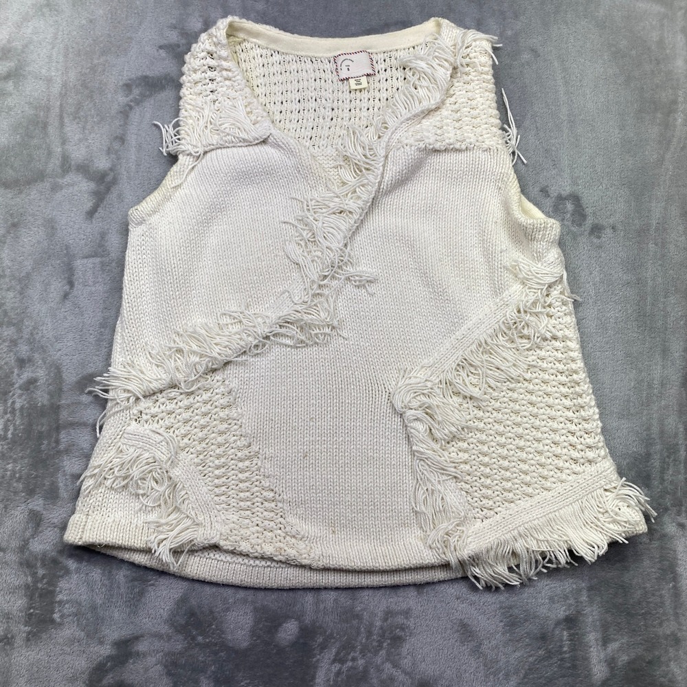 Anthropologie Fringe Knit Sleeveless Sweater Vest Size Small Boho Chic